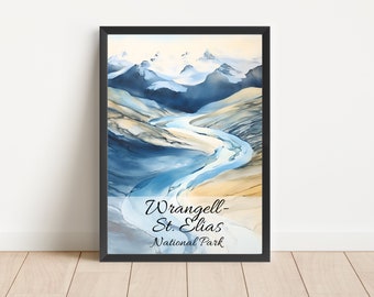 Wrangell-St. Elias Aquarell Gemälde Nationalpark Poster Aquarell Nationalpark Wrangell St. Elias Alaska Reisekunst Digitaler Download