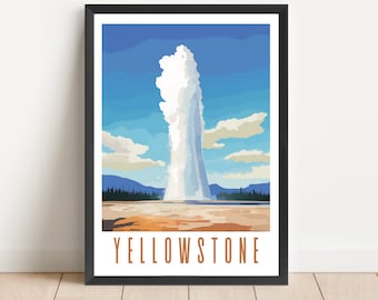 Yellowstone National Park Poster: Old Faithful Abstract Landscape (Digital Download)