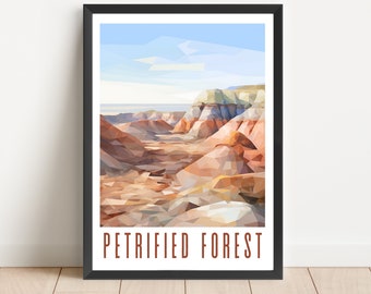 Affiche du parc national de la Forêt pétrifiée, voyage en Arizona, art mural en téléchargement numérique, oeuvre d'art imprimable abstraite, couleurs douces, décor peint du désert