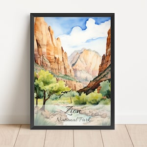 Zion Watercolor Painting National Park Poster Travel Watercolor National Park Zion Utah Print Living Room Art Wall Art Digital Download