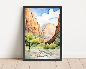 Zion National Park Watercolor Painting: Utah Travel Poster (Digital Download)