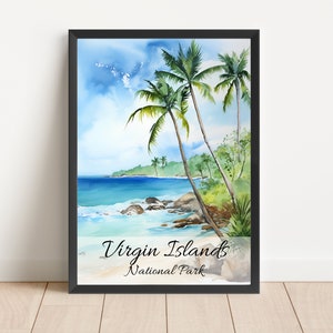 Virgin Islands Watercolor Painting National Park Poster Travel Watercolor Virgin Islands Beach Print Living Room Art Digital Download Poster