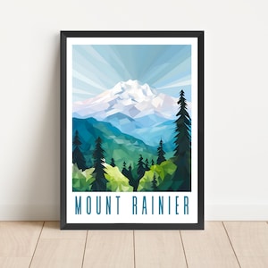 Mount Rainier National Park Poster Washington Travel Wall Art Digital Download Printable Artwork Abstract Mountain Landscape Mt Rainy Decor