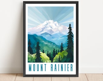 Mount Rainier Nationalpark Poster: Abstrakte Berglandschaft (Digitaler Download)