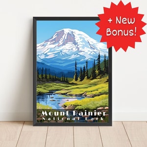 Affiche du parc national du mont Rainier, art mural, affiche de voyage, impression du parc national du mont Rainier, art du salon, téléchargement numérique, affiche numérique
