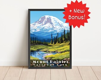 Mount Rainier National Park Reiseposter: Wohnzimmer Wandkunst (Digitaler Download)