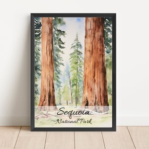 Sequoia Watercolor Painting National Park Poster Travel Watercolor National Park Sequoia California Print Living Room Art Digital Download
