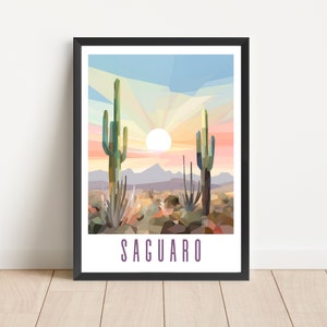 Saguaro-Nationalpark Poster Arizona Reise Wandkunst Digital Download druckbare Kunstwerk Abstrakte Weiche Farben Kaktus Sonnenuntergang Landschaft Landschaft