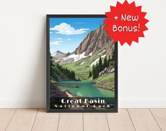 Plakat z Parkiem Narodowym Basin, wydruk retro z podróży (pobranie cyfrowe)