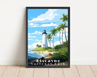 Biscayne National Park Poster Wall Art Travel Poster National Park Biscayne Florida Print Living Room Art Digital Download Poster Lighthouse