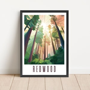 Redwood National Park Poster California Travel Wall Art Digital Download Printable Artwork Abstract Forest Redwoods Landscape Scenery Decor