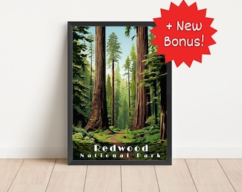 Redwood National Park Travel Poster: California Wall Art (Digital Download)