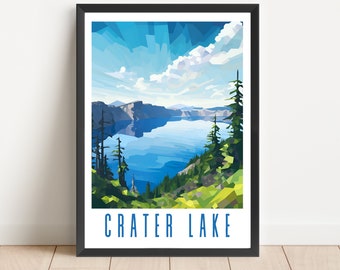 Plakat Parku Narodowego Jeziora Kraterowego: Abstrakcyjny krajobraz Oregonu (pobranie cyfrowe)