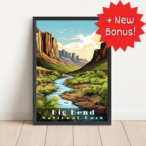 Big Bend National Park Retro Travel Poster: Texas Desert Art (Digital Download)