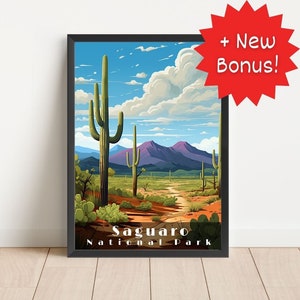 Saguaro National Park Poster Wall Art Travel Poster National Park Saguaro Print Living Room Art Digital Download Poster Arizona Art Print