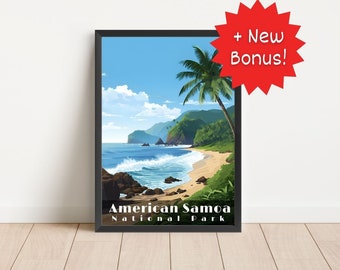 American Samoa National Park Poster Wall Art Retro Travel Poster National Park American Samoa Beach Print Living Room Art Digital Download