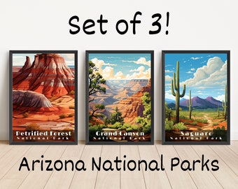 Arizona National Parks Poster Set: Grand Canyon, Saguaro, Petrified Forest (Digital Download)