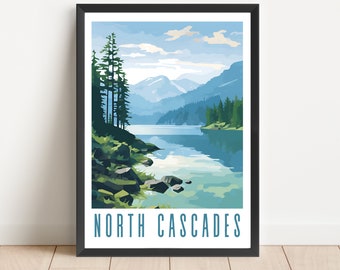 Poster North Cascades National Park: abstracte bergmeerkunst (digitale download)