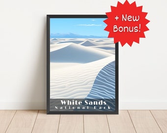 White Sands National Park Poster Wall Art Travel Poster National Park White Sands Print Living Room Art Digital Download Poster New Mexico