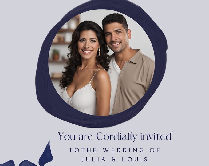 Elegant Navy and Gray Wedding Invitation Set
