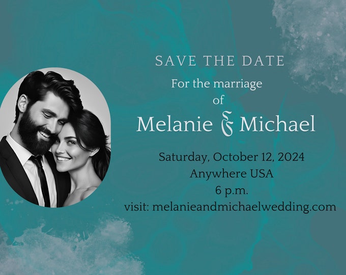 Elegant Watercolor Teal Wedding Invitation Set