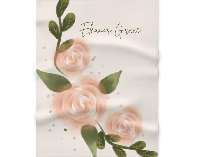 Featured listing image: Blush Watercolor Roses Baby Blanket | Personalized Name Floral Blanket