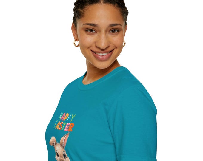 Featured listing image: Watercolor Bunny Happy Easter T-Shirt | Spring Holiday Tee