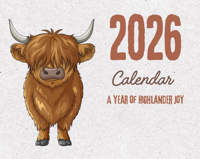 Highlander Cow 2026 Calendar A Year of Highlander Joy