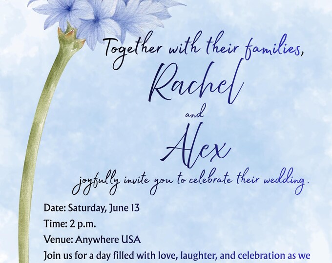 Simple Blue Flower Wedding Invitation Set