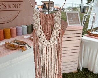 Custom Macrame Diamond Hoop Wall Hanging | Two-Tone Boho Wall Decor | Handmade Fiber Art