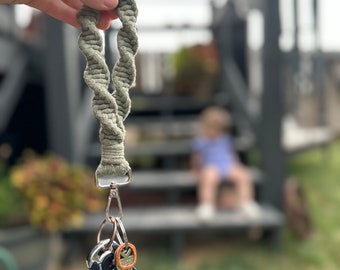 Spiral Macrame Wristlet Keychain | Handmade Boho Key Fob | Recycled Cotton Wrist Lanyard