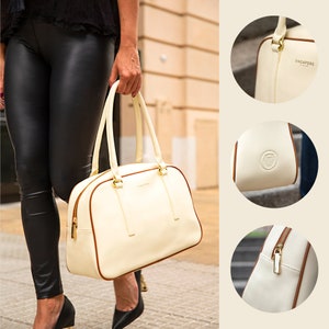 WHITE LEATHER BAG | large leather bag | leather laptop bag | ladies handbags | leather satchel | luxury handbag | handmade | leather hobo