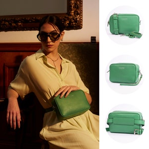 MONEDERO DE CUERO VERDE / bolso de teléfono de cuero / bandolera pequeña / Bolso de hombro de cuero para mujer / Hecho a mano / riñonera cruzada / riñonera