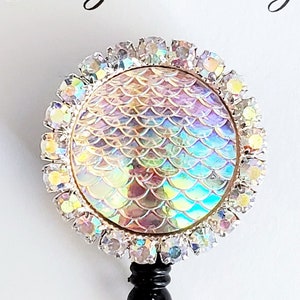 Mermaid Scale Retractable Badge Reel, Breakaway Lanyard Badge Reel, Pink Tones