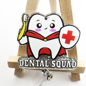 Bobine d'insigne Dental Squad | Bobine pour badge dentaire | Bobine de badge de dent | Cadeau | Infirmière | Badge d'identification | Bobines de badges | Badge d'identification du personnel