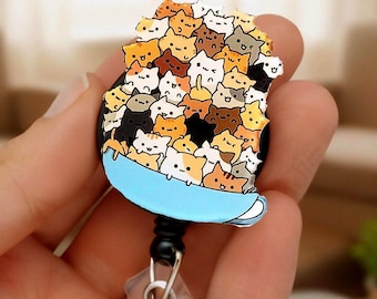 Cup of Cats Retractable Badge Reel, Breakaway Lanyard