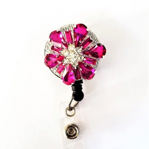 Fushia Crystal Retractable Badge Reel, Breakaway Lanyard Badge Reel