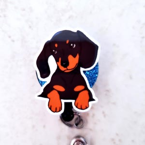 Dachshund Dog Badge Reel: Glitter Accent, Nurse/Vet ID