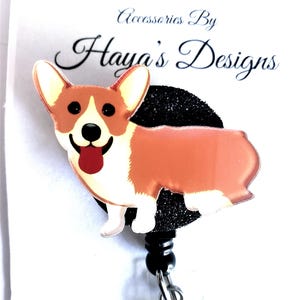 Corgi Dog Badge Reel: Resin Art, Glitter Accent - Nurse, Vet ID