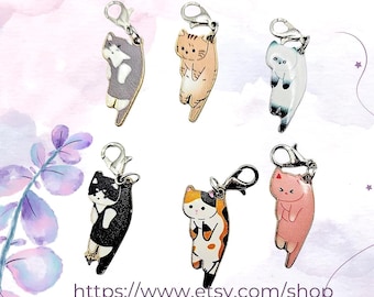 Cat Badge Reel Charm: Zipper Pull, Stitch Marker, ID Holder