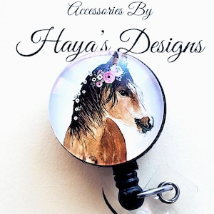 Floral Horse Retractable Badge Reel: Equestrian Breakaway Lanyard