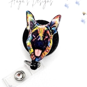 German Shephard Dog Retractable Badge Reel, Breakaway Lanyard Badge Reel, Dog Lover, Dog Mom, Vet Tech