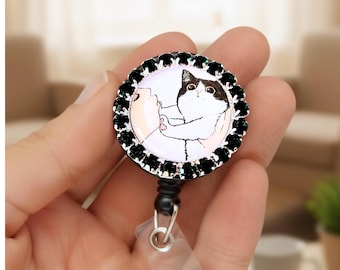 Cat Humor Badge Reel: Vet Tech Stethoscope ID Tag