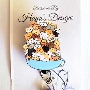 Cup of Cats Retractable Badge Reel, Breakaway Lanyard Badge Reel, Cat Lover, Vet Tech, Cat Mom