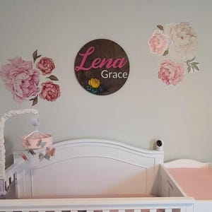 Custom Hand painted Baby Name Sign with Engraved Floral Design - Nursery Decor