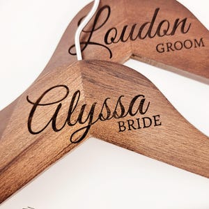 Bride & Groom Personalized Hangers Groom and Bride Hangers Wedding Dress Hanger Name Last Name Groom Bride Hangers Modern Wooden Hangers