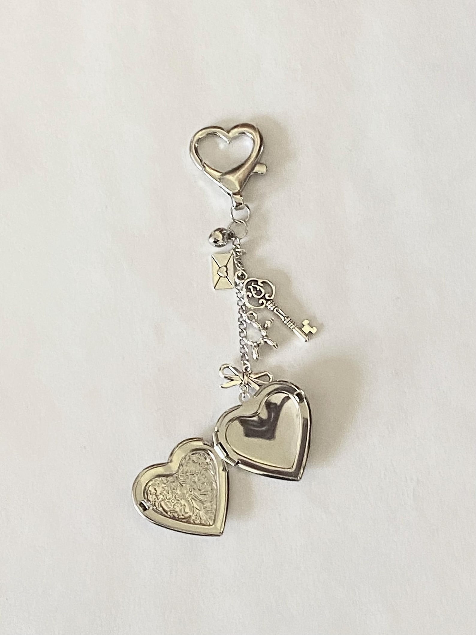 Coquette Silver Heart Locket Key Chain - Etsy