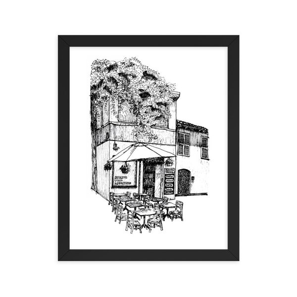 Italian Cafe Sketch - Framed Black & White Print