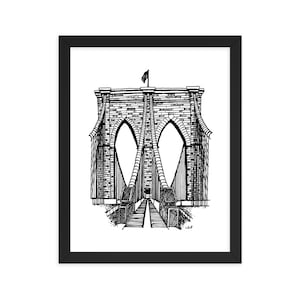 Brooklyn Bridge Black and White Sketch - Print