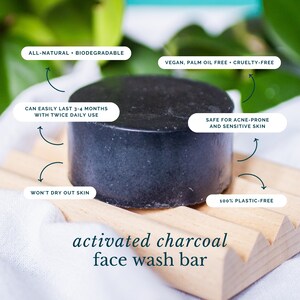 Activated Charcoal Solid Face Wash Soap Bar for All Skin Types | Zero Waste, Plastic Free, Vegan, Palm Oil Free, Cruelty Free